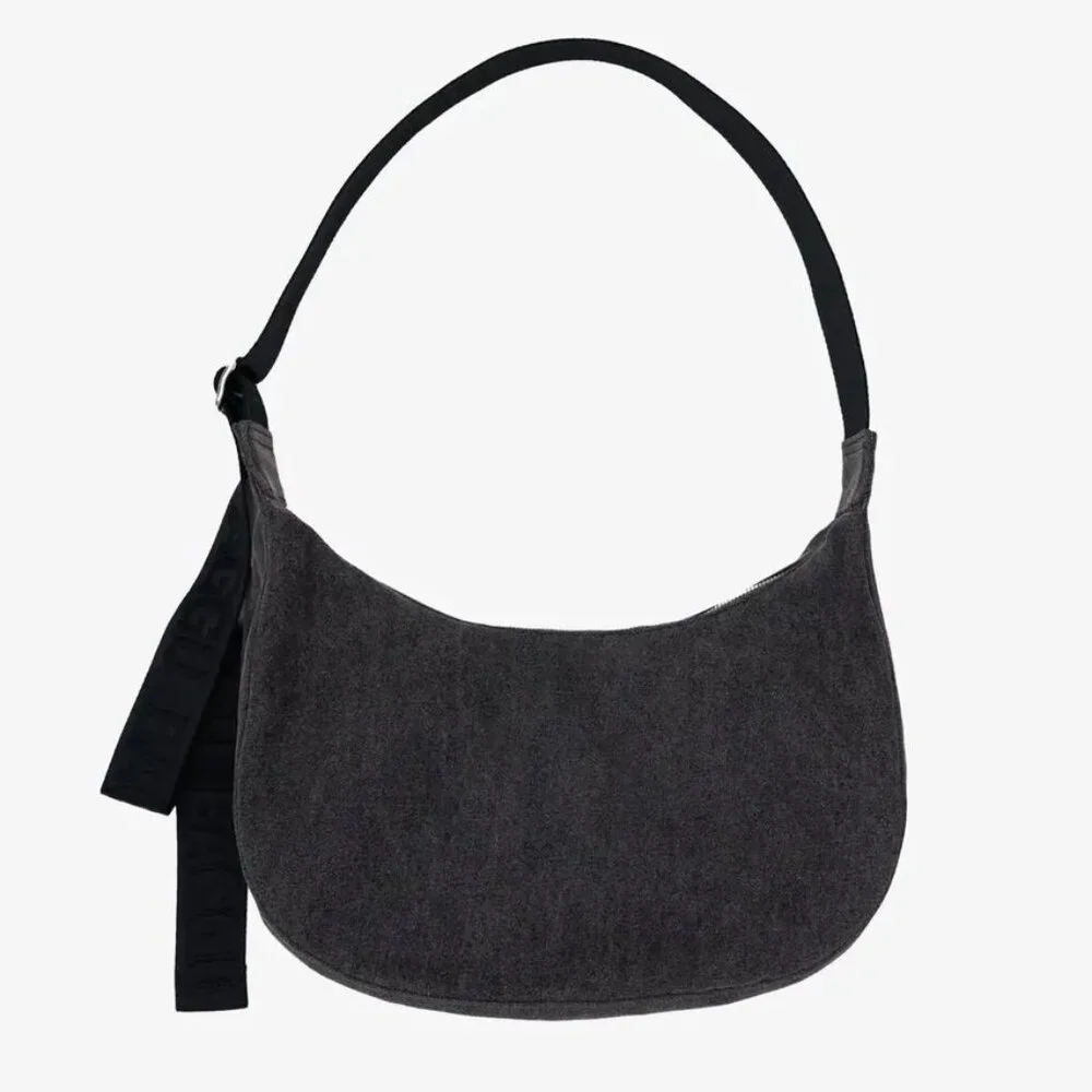 NWT Baggu Medium Crescent Bag - Washed Black Denim - Picture 8 of 12